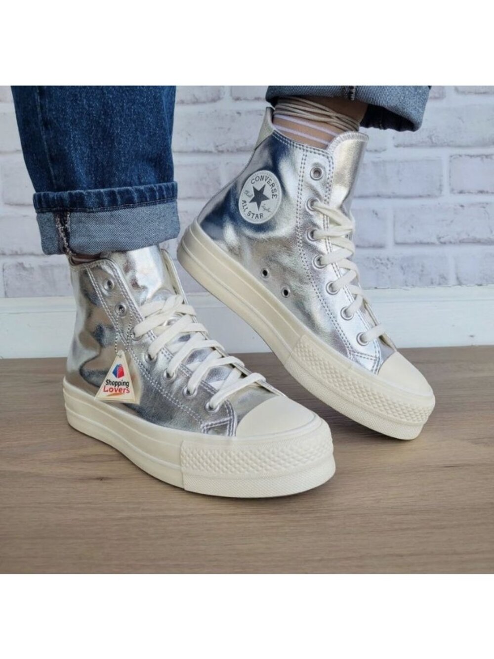 ⭐Rare CONVERSE All Star Lift Hi 7.5 Women Shoes Metallic Silver Sneaker A09902C⭐